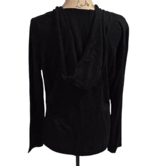 Talbots Black Hooded Long‎ Sleeve Tie Hem Top Size Small - Picture 2 of 5